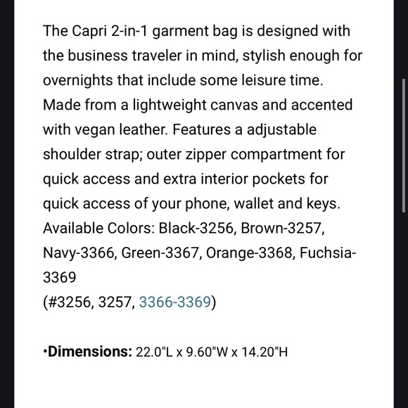 Brouk & Co. Capri 2 -n-1 Garment Bag NEW - Picture 10 of 12